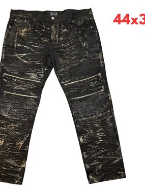 Blue Stitch Mens Jeans Altered Size 44 X 31 designer zipper black gold #220